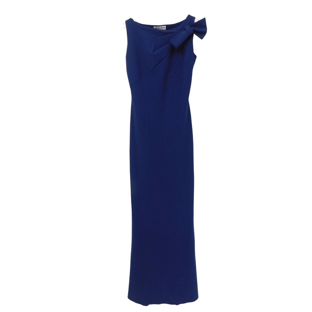Chiara Boni La Petite Robe Navy Blue Bow Detail Maxi Gown Size 46